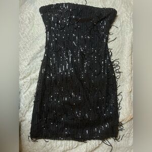 Black Sequin Strapless Dress